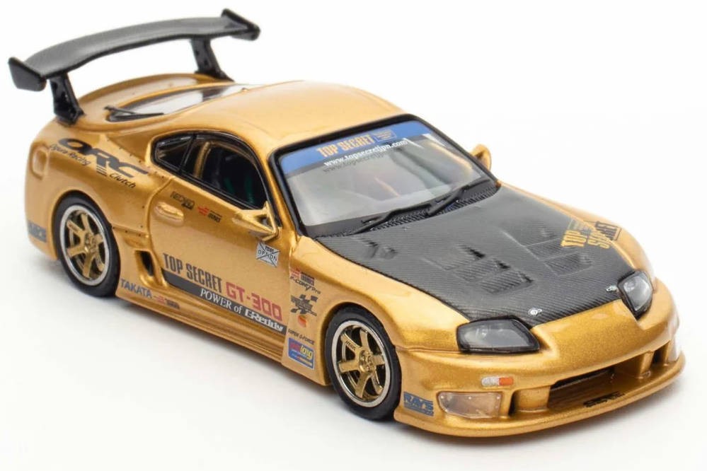 Voiture Miniature Diecast Poprace 1:64 - Toyota Supra GT300 Top Secret Dorée - Modèle 2023 Neuf