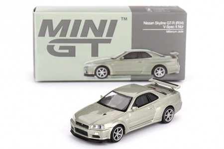 NISSAN Skyline GT-R (R34) V-Spec II 2002 Nur Millenium Jade - MiniGT Scale 1:64 (MGT01003R)